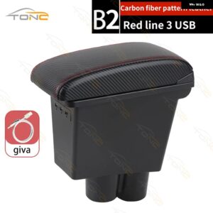 SUI ALTO アームレスト ボックス アクセサリー 車用 アームレスト USB充電 収納 ボックス 付き カー スタイリング センター コンソール 自動車アクセサリー - B2 Red line