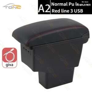 日産 ノートEパワーカー アームレスト ボックス 2017-2022センターストレージ ボックス カスタム RETROPARTS USBセンター コンソール アクセサリー - A2 Normal Red line