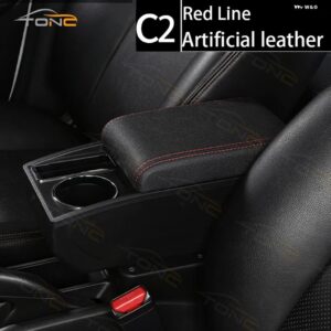 DACIA RENAULT SANDERO LOGAN 2 アームレスト 日産 ALMERA G15 車用 アームレスト ボックス LADA LARGUS 収納 ボックス カーアクセサリー - C2 Red line