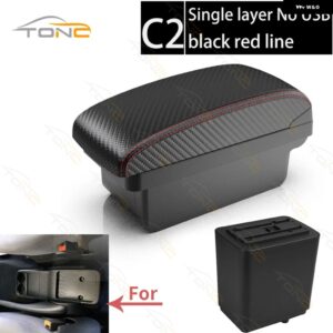 シトロエン ベルリンゴ アームレスト RETROPARTS シトロエン ベルリンゴ 車用センター コンソール アームレスト 収納 ボックス 3USB充電 アームレスト - C2 Red line No USB