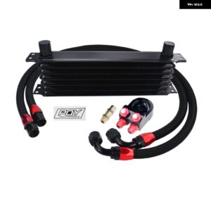 WLR - 汎用 7列 オイルクーラー キット + オイル フィルター サンドイッチ アダプター + ステンレス 編組 オイルホース AN10 ホースエンド フィッティング - BLACK 7ROWS 6723BK