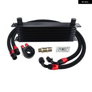 WLR - 汎用 7列 オイルクーラー キット + オイル フィルター サンドイッチ アダプター + ステンレス 編組 オイルホース AN10 ホースエンド フィッティング - BLACK 7ROWS 6721BK