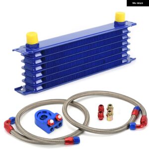 WLR - 汎用 7列 オイルクーラー キット + オイル フィルター サンドイッチ アダプター + ステンレス 編組 オイルホース AN10 ホースエンド フィッティング - BLUE 7ROWS 6723BR