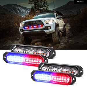 フロント バンパー グリル 4個 24 LED グリル ストロボライト 12-24V 17点滅モード 緊急 ハザード灯 アンバー /ホワイト/ブルー/レッドライト - 12LEDs Red Blue
