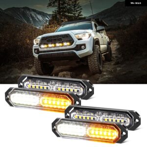 フロント バンパー グリル 4個 24 LED グリル ストロボライト 12-24V 17点滅モード 緊急 ハザード灯 アンバー /ホワイト/ブルー/レッドライト - 12LEDs Amber White