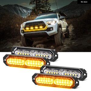 フロント バンパー グリル 4個 24 LED グリル ストロボライト 12-24V 17点滅モード 緊急 ハザード灯 アンバー /ホワイト/ブルー/レッドライト - 12LEDs Amber