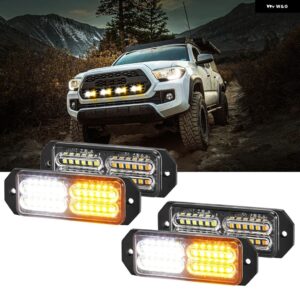 フロント バンパー グリル 4個 24 LED グリル ストロボライト 12-24V 17点滅モード 緊急 ハザード灯 アンバー /ホワイト/ブルー/レッドライト - 24LEDs Amber White