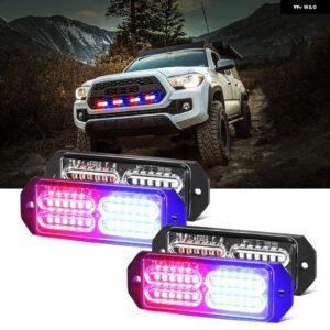 フロント バンパー グリル 4個 24 LED グリル ストロボライト 12-24V 17点滅モード 緊急 ハザード灯 アンバー /ホワイト/ブルー/レッドライト - 24LEDs Red Blue