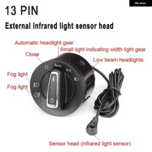 フォルクスワーゲン ゴルフ MK4 ジェッタ パサート B5 ボーラ 2011-2014 ヘッドライト オートスイッチ 13PIN 14PIN ランプ コントロール スイッチ ライトセ - 13 PIN