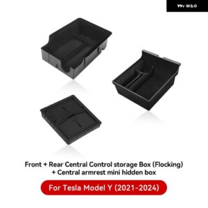 テスラ モデル3 ハイランド 2025 モデルY 2021-2025 センター アームレスト 隠し 収納 ボックス カップ ホルダー コンソール オーガナイザー ボックス - 2021-2024 MY 3PCS