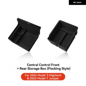 テスラ モデル3 ハイランド 2025 モデルY 2021-2025 センター アームレスト 隠し 収納 ボックス カップ ホルダー コンソール オーガナイザー ボックス - highland Juniper 2PC