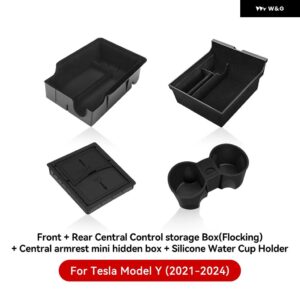 テスラ モデル3 ハイランド 2025 モデルY 2021-2025 センター アームレスト 隠し 収納 ボックス カップ ホルダー コンソール オーガナイザー ボックス - 2021-2024 MY 4Pcs