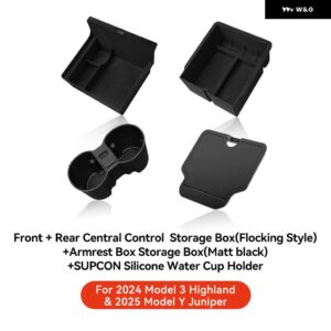 テスラ モデル3 ハイランド 2025 モデルY 2021-2025 センター アームレスト 隠し 収納 ボックス カップ ホルダー コンソール オーガナイザー ボックス - highland Juniper 4PC