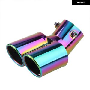 デュアル アウトレット 車用排気チップ シルバー ブラック バーントブルー カラフル マフラーチップ ステンレス 車用リアテールスロート - colorful bent 2