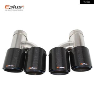 車用 カーボン 光沢マフラーチップ H型 ダブルアウトレットマフラー マフラーノズル 装飾 汎用 ステンレス ブルー