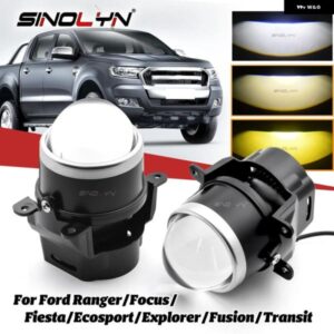 SINOLYN BI LED フォグランプ トリコロール フォード フォーカス MK2 MK3/フィエスタ MK7/SMAX/フュージョン/トランジット カーライト 3000K 4300K 5500K PT