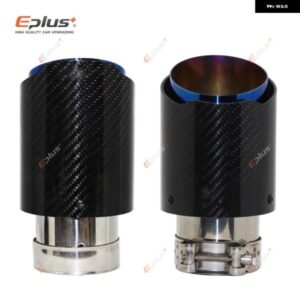 汎用 カー用光沢カーボンマフラーチップ排気 システム パイプ マフラーノズルストレート ステンレス ブルー