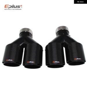 車用 カーボン 光沢マフラーチップ Y字型 ダブルアウトレットマフラー マフラー ノズル 装飾 汎用 ステンレス ブラック