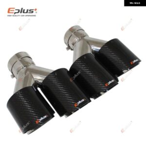 車用 カーボン 光沢マフラーチップ Y字型 ダブルアウトレットマフラー マフラー ノズル 装飾 汎用 ステンレス シルバー