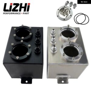 LIZHI RACING - 3L デュアル ビレット アルミ燃料サージタンク / サージタンク 044燃料 ポンプ なし シルバー ブラック LZ-TK84
