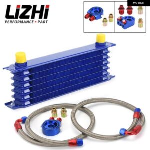 WLR - 汎用 7列 オイルクーラー キット + オイル フィルター サンドイッチ アダプター + ステンレス 編組 オイルホース AN10 ホースエンド フィッティング