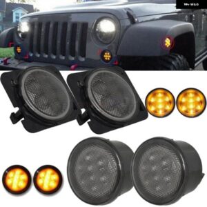 4個 LED ウィンカー + サイドマーカー フェンダーライト DRL ホワイト ハロー スモークレンズ ジープ ラングラー JK 2007-2017