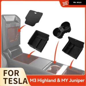 テスラ モデル3 ハイランド 2025 モデルY 2021-2025 センター アームレスト 隠し 収納 ボックス カップ ホルダー コンソール オーガナイザー ボックス