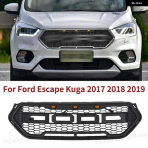 マットブラック ハニカム グリル フロント バンパー マスクメッシュ アンバー LED レーシング グリル アッパー グリッド フォード エスケープ クーガ 2017 2