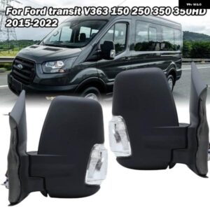 6ピンサイドミラー アセンブリ フォード トランジット 150 250 350 V363 2015-2022 US バージョン テクスチャードブラック ショートアーム デュアルミラー