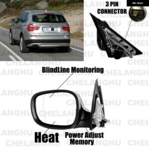 BMW X3F25 2010-13 3ピン ヒーター付きパワー調整式 ホワイト塗装 1個 左側 バックミラー アセンブリ 51163455335