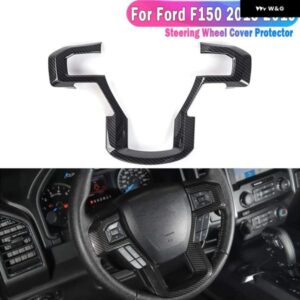 ブラック+カーボン ステアリングホイール カバー トリム ステッカー デコレーション フォード F150 2015-2019車内アクセサリー