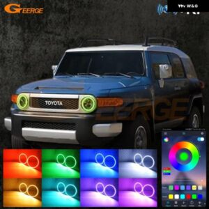 トヨタ FJ クルーザー XJ10 2007 - 2011 - 14 BLUETOOTH アプリ 超高輝度 マルチカラー RGB LED エンジェルアイキット ハローリング
