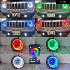 ジープ リバティ KJ 2002 - 07 BLUETOOTHアプリ 超高輝度マルチカラーRGB LEDエンジェルアイキット ハローリング