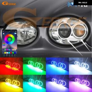 ジャガー X-TYPE 2001 - 05 - 2009 キセノン ヘッドライト BLUETOOTH アプリ マルチカラー 超高輝度 RGB LED エンジェルアイキット