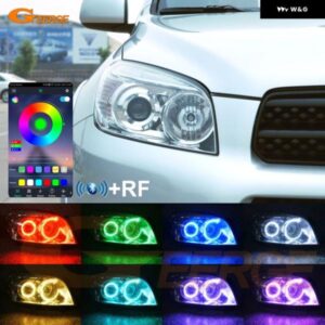 トヨタ RAV4 III 2005 2006 2007 2008 RFリモートBLUETOOTHアプリ超高輝度マルチカラーRGB LEDエンジェルアイキット ハローリング