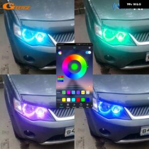 三菱 アウトランダーII 2006 - 2012 RFリモートBLUETOOTHアプリ超高輝度マルチカラーRGB LEDエンジェルアイキット ハローリング