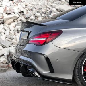 4フィン 光沢ブラック カーリア バンパー ディフューザー リアサイドスプリッター スポイラー リップ メルセデス ベンツ C117 CLA45 AMGライン 2016-2019