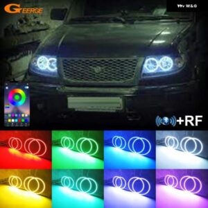 UAZ パトリオット バイジャ トゥロス 2007-2014 BT アプリ RF リモート コントロール マルチカラー 超高輝度 RGB LED エンジェルアイキット ハローリング