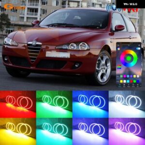 アルファロメオ 147 2005 - 10 RFリモートBTアプリマルチカラー超高輝度RGB LEDエンジェルアイキット ハローリング