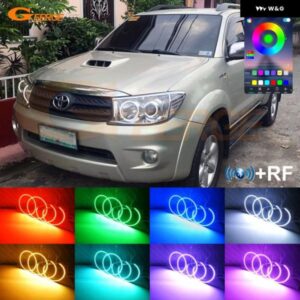 トヨタ フォーチュナー 2008 2009 2010 BTアプリ RFリモート コントロール マルチカラー 超高輝度 RGB LED エンジェルアイキット ハローリング