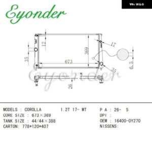 エンジン 冷却コンディショナー ラジエーター トヨタ カローラ1.2T 17- MT 16400-0Y270 164000Y270