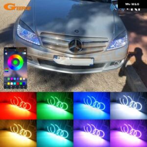 メルセデス ベンツ C クラス W204 C300 C350 C63 2007 - 2009 2010 2011 BLUETOOTHアプリ マルチカラーRGB LEDエンジェルアイキット ハローリング