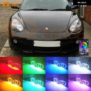 ポルシェ 987 ボクスター ケイマン 2009 - 12 BLUETOOTHアプリ 超高輝度マルチカラーRGB LEDエンジェルアイキット ハローリング
