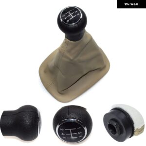 ベージュ/ブラック/マホガニー 5速 12MM ギア シフト ノブ PUレザー ゲイター ブーツ カバー 付き VW PASSAT B5 B5.5 1998-2004 - black beige