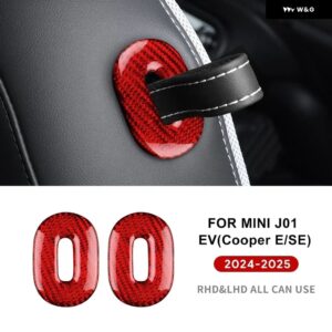 車 フロントリア シートハンドル ステッカー デカール カバー プロテクター アクセサリーリアルハードカーボン BMW MINI COOPER E SE J01 EV 2024 2025 - Red carbon