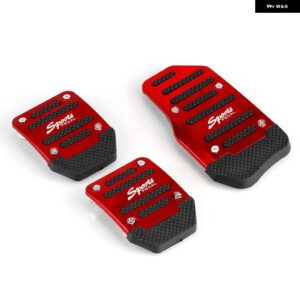 3個セット 汎用 アルミ マニュアルシリーズ 自動滑り止め車ペダルカバー セットキット RS-ENL018 - red