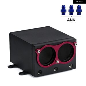 60MM デュアルアウター 044 燃料 ポンプ タンク レーシングブラック ビレット アルミオイルキャッチ缶 デュアルポート燃料サージタンク - AN6