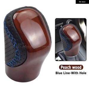 オートレザー ABS トランス ミッション ギア シフト ノブ ハンド レバー トヨタ レクサス ES GS-450H GX IS-300 NX-300H RC-300 RX-350 2015-2021 - Peach wood-Hole-Blue