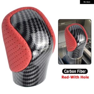 オートレザー ABS トランス ミッション ギア シフト ノブ ハンド レバー トヨタ レクサス ES GS-450H GX IS-300 NX-300H RC-300 RX-350 2015-2021 - Red-Carbon-Hole