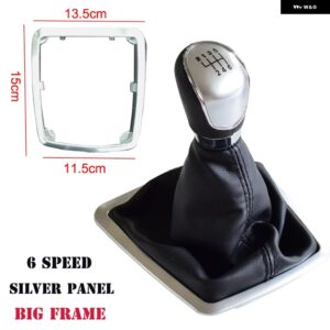 フォード フォーカス 2 MK2 FL C-MAX 2006-2011 5 6速 シフター カーレザー ブーツ ギア シフト ノブ ヘッド レバー カバー アクセサリー - Silver 6 Speed